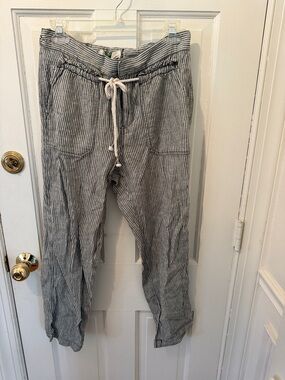 Women’s Anthropologie striped cropped linen & cotton pants, sz S with 26” inseam